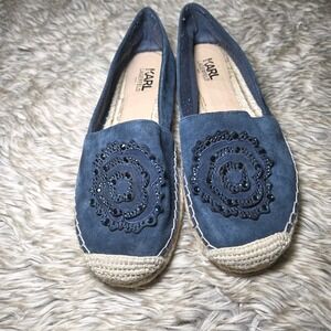 Karl‎ Lagerfeld Paris Woman's Navy Abby Slip On Suede Espadrille Flats Size 7.5